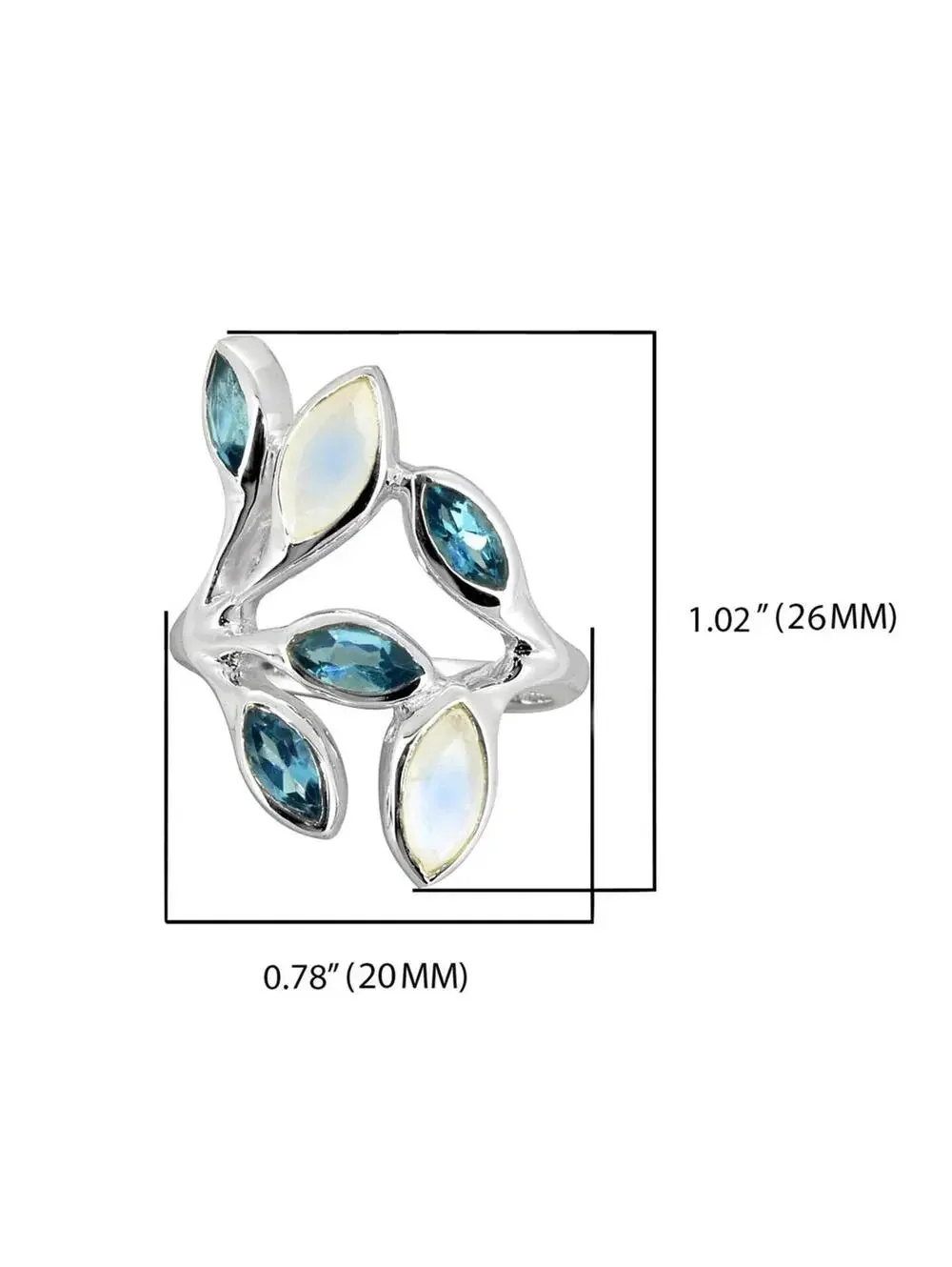 London Blue Topaz Moonstone 925 Sterling Silver Size 9 Ring